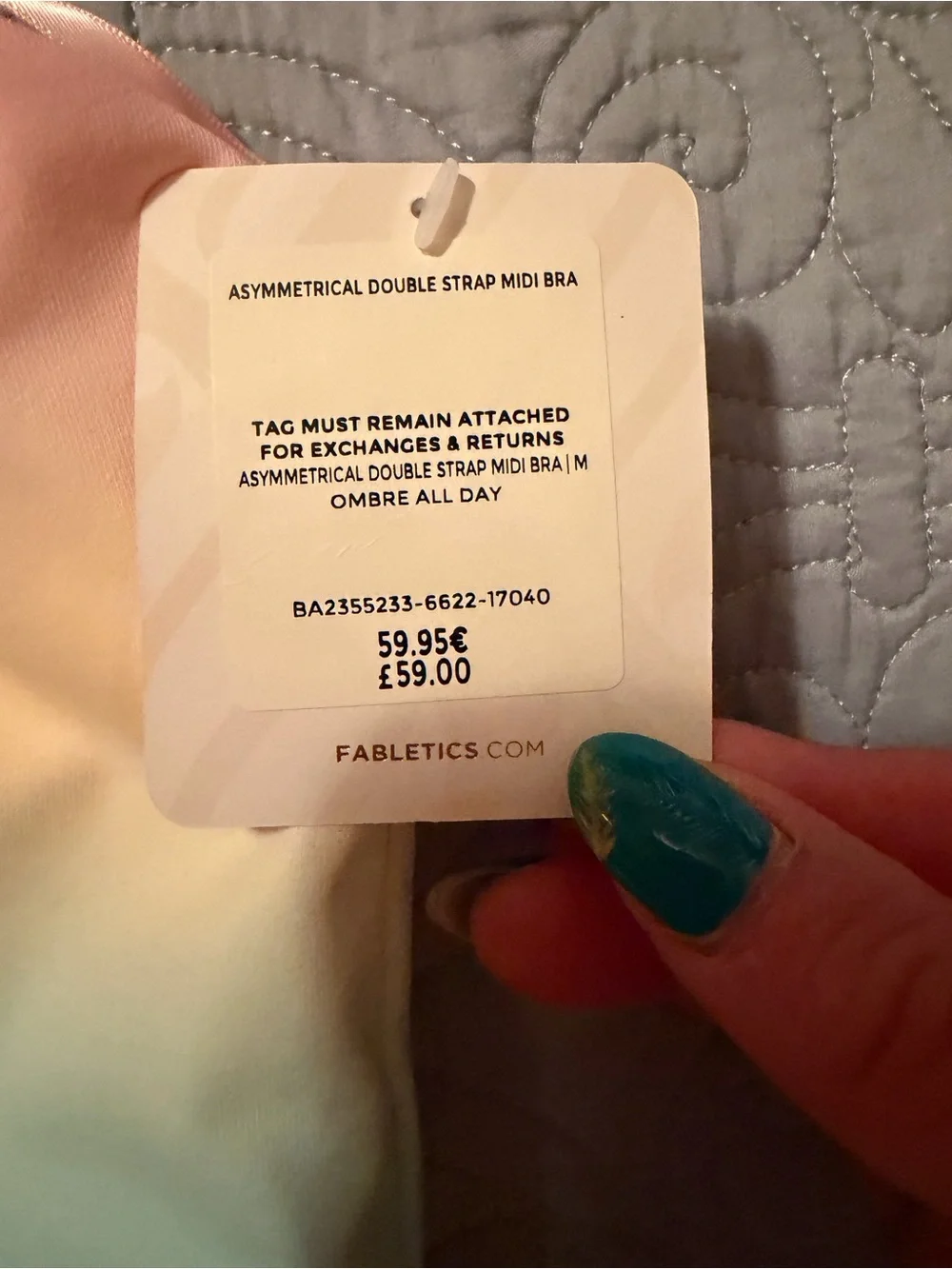 Fabletics Asymmetrical Double Strap Midi Bra Ombre All Day Size M NWT